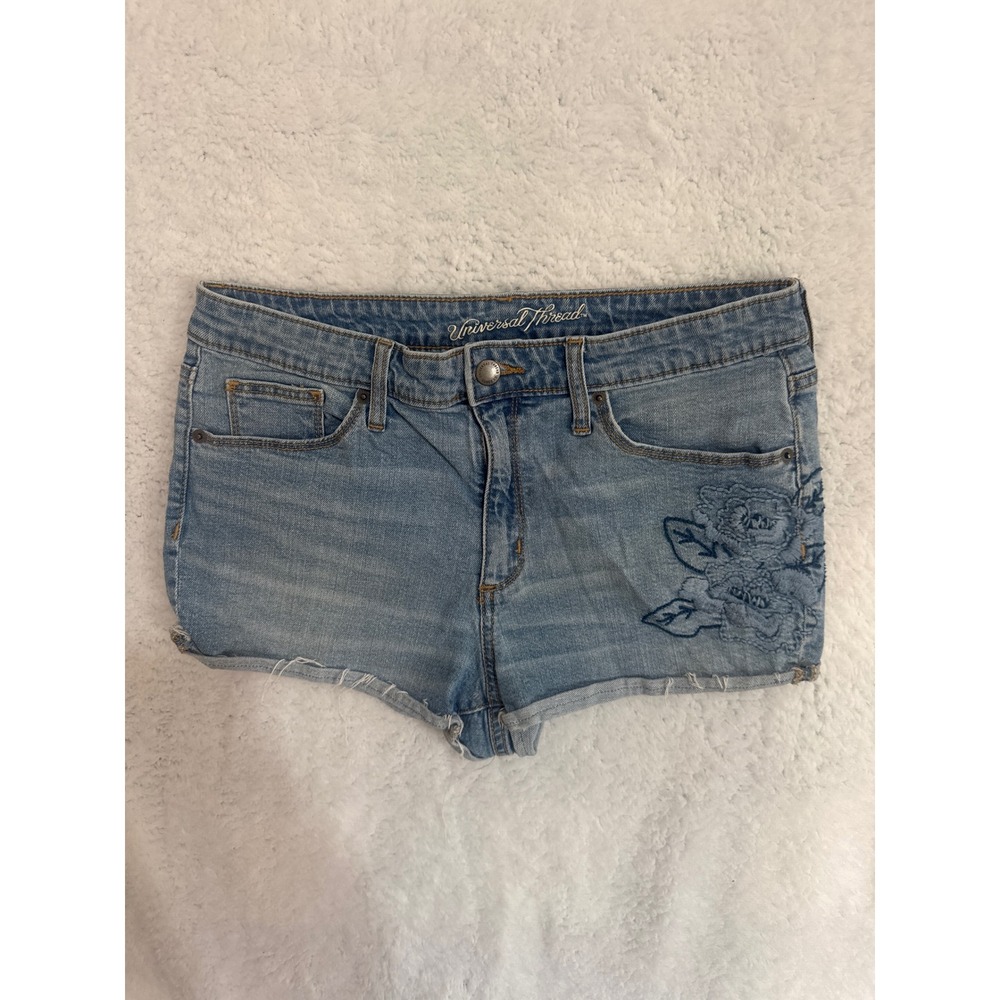 Universal Thread Denim Jean Shorts‎ Blue Floral Embroidered Womens Size 10/30R